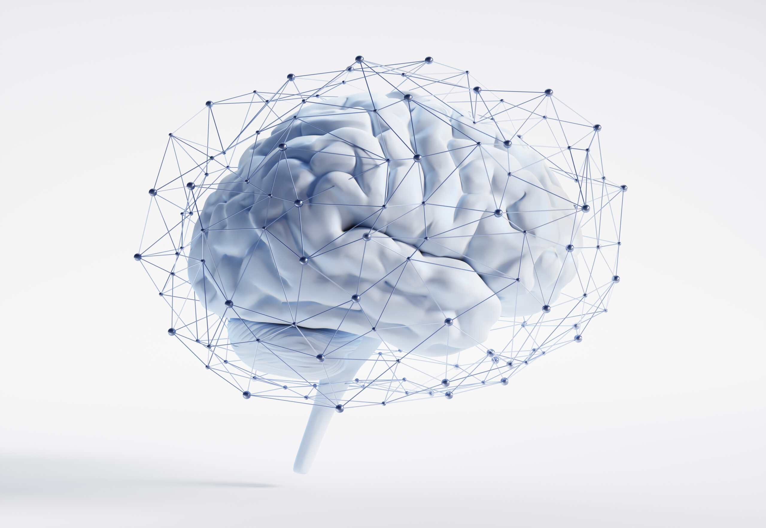 Illustration of a brain surrounded by a network of connected points